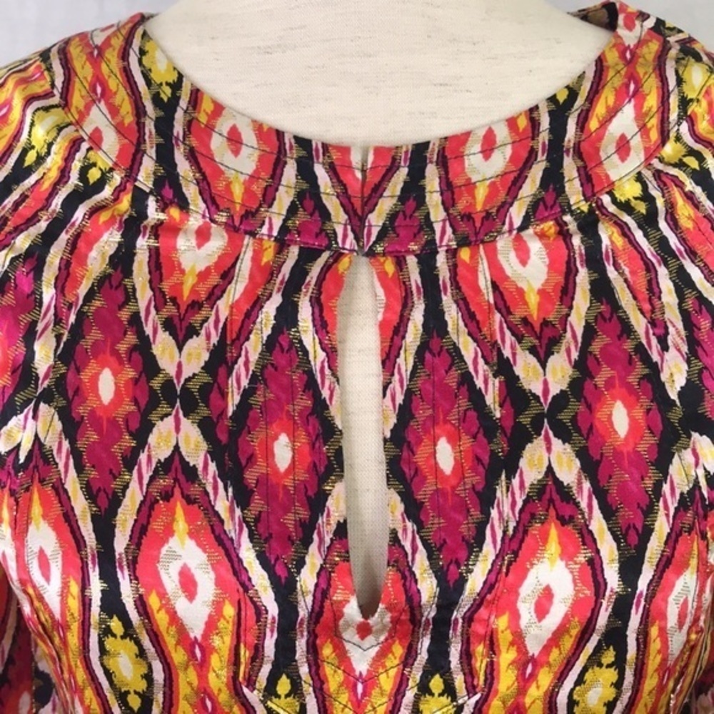 TORY BURCH Lisa Ikat Silk Voile Tunic Blouse sz 2 - Picture 2 of 12